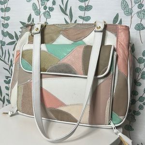 Vintage 80s leather patchwork shoulder purse bag multi color